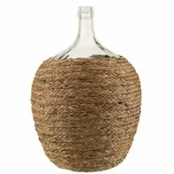 LANADECO Vases Bouteille Couverte Paille/verre Naturel H53cm
