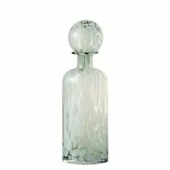 LANADECO Statuettes Et Figurines Bouteille Déco Verre Vert Et Blanc Avec Bouchon H33,5cm