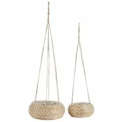 Beliani Vases Cache-pot D'intérieur En Bois Solide Beige H11 11