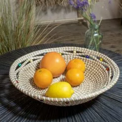 Pirouette Paris Statuettes Et Figurines Corbeille Ronde En Jonc De Mer Et Perles De Bois D37 -Vases Soldes corbeille ronde en jonc de mer et perles de bois d37 2