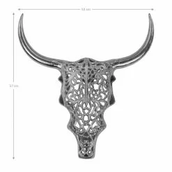 WOMO-DESIGN Statuettes Et Figurines Crâne Avec Cornes Sculpture Argent, 57x35 Cm, Aluminium -Vases Soldes crane avec cornes sculpture argent 57x35 cm aluminium 2