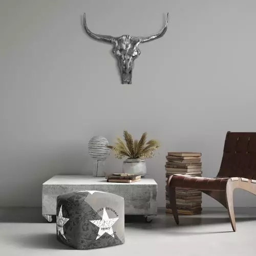 WOMO-DESIGN Statuettes Et Figurines Crâne Avec Cornes Sculpture Argent, 70x58 Cm, Aluminium 4 WOMO-DESIGN Statuettes Et Figurines Crâne Avec Cornes Sculpture Argent, 70x58 Cm, Aluminium – Image 2