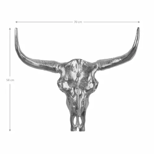 WOMO-DESIGN Statuettes Et Figurines Crâne Avec Cornes Sculpture Argent, 70x58 Cm, Aluminium 5 WOMO-DESIGN Statuettes Et Figurines Crâne Avec Cornes Sculpture Argent, 70x58 Cm, Aluminium – Image 3