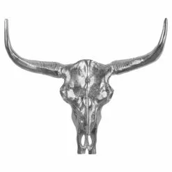 WOMO-DESIGN Statuettes Et Figurines Crâne Avec Cornes Sculpture Argent, 70x58 Cm, Aluminium