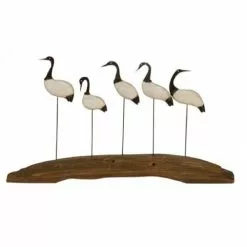 Wadiga Statuettes Et Figurines Décoration Bord De Mer En Bois Sculpté Et Métal 5 Oiseaux échassiers