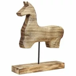Beliani Statuettes Et Figurines Décoration Cheval En Bois 48 Cm