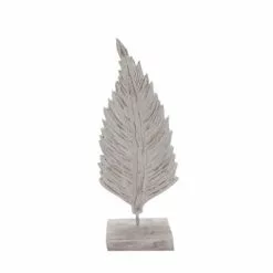 Sensei Maison Statuettes Et Figurines Feuille Décorative En Bois De Manguier Blanc 21x9x50 Cm