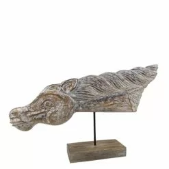 MOYCOR Statuettes Et Figurines Figure Tête Cheval Sculpté Avec Base En Bois Marron