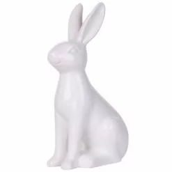 Beliani Statuettes Et Figurines Figurine Décorative Lapin En Céramique Blanc 26 Cm