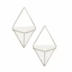 Umbra Lot De 2 Vases Muraux Trigg Céramique Chromé