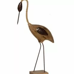 Wadiga Statuettes Et Figurines Oiseau échassier Décoratif En Bois Sculpté Et Métal H55cm