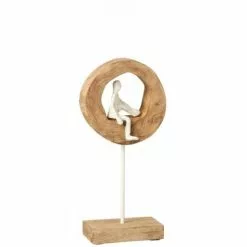 LANADECO Statuettes Et Figurines Personnage Penseur Cercle Manguier/aluminium/blanc H38cm