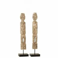 LANADECO Statuettes Et Figurines Personnage Sur Pied Bois Albasia Gris H46cm - Lot De 2