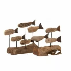 LANADECO Statuettes Et Figurines Poissons Sur Pied Bois Flotté/métal Naturel H22cm -Vases Soldes poissons sur pied bois flotte metal naturel h22cm 2