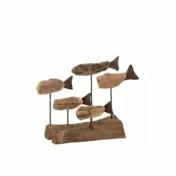 LANADECO Statuettes Et Figurines Poissons Sur Pied Bois Flotté/métal Naturel H22cm -Vases Soldes poissons sur pied bois flotte metal naturel h22cm 3