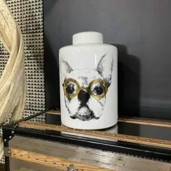 Now’s Home Vases Pot En Céramique Ave Couvercle Blanc Motif Chien -Vases Soldes pot en ceramique ave couvercle blanc motif chien 1