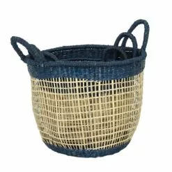 Pirouette Paris Statuettes Et Figurines Set De 3 Paniers Naturel Et Bleu En Jonc De Mer