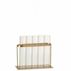 LANADECO Vases Soliflore 5 Tubes Métal/verre Or H17cm