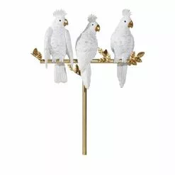 Maisons Du Monde Bustes Et Statues Statue 3 Perroquets Sur Branche Blanche Et Doré Mat H50