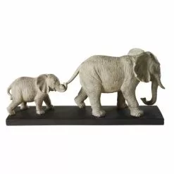 Maisons Du Monde Statuettes Et Figurines Statuette 2 éléphants Grise Et Socle En Métal Noir H21