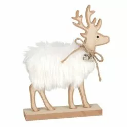 Maisons Du Monde Décorations à Poser De Noël Statuette Cerf Imitation Fourrure Blanche H22
