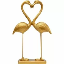 Kare Design Statuettes Et Figurines Statuette Couple Coeur Flamants Roses En Polyrésine Dorée H63