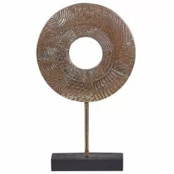 Beliani Statuettes Et Figurines Statuette Décorative Dorée Sur Socle Noir 34 Cm