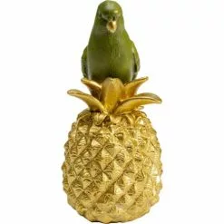 Kare Design Statuettes Et Figurines Statuette Perroquet Vert Sur Ananas Doré En Polyrésine -Vases Soldes statuette perroquet vert sur ananas dore en polyresine 2