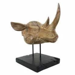 MOYCOR Statuettes Et Figurines Tête De Rhinocéros En Bois Blanchies