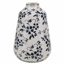 Beliani Vases Vase à Fleurs Blanc Et Bleu Marine 20 Cm