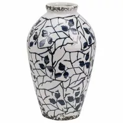 Beliani Vases Vase à Fleurs Blanc Et Bleu Marine 22 Cm
