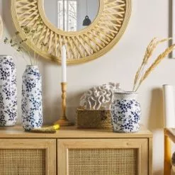 Beliani Vases Vase à Fleurs Blanc Et Bleu Marine 35 Cm -Vases Soldes vase a fleurs blanc et bleu marine 35 cm 1