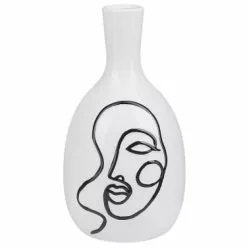 Beliani Vases Vase à Fleurs Blanc Motif Visage 23 Cm