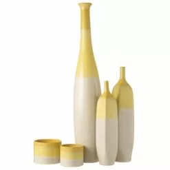 LANADECO Vases Vase Céramique Jaune/blanc H98,5cm -Vases Soldes vase ceramique jaune blanc h98 5cm 1