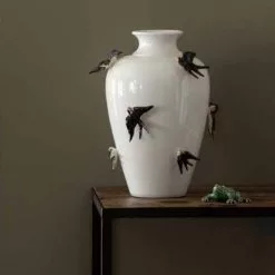 Vases Soldes -Vases Soldes vase decoratif ceramique blanche a motif oiseaux 1