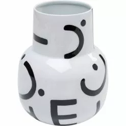 Kare Design Vases Vase En Acier Blanc Motifs Noirs H19