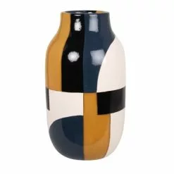 Maisons Du Monde Vases Vase En Argile Bleu, Blanc, Jaune Et Noir H30