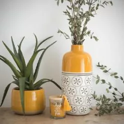 Maisons Du Monde Vases Vase En Céramique Jaune à Motifs H30 -Vases Soldes vase en ceramique jaune a motifs h30 1000 14 39 173346 2