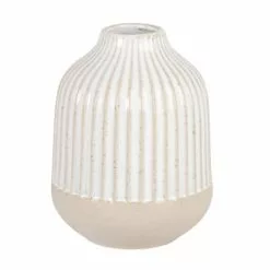 Maisons Du Monde Vases Vase En Grès Blanc Et Strié Beige H12