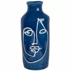 Maisons Du Monde Vases Vase En Grès Bleu Et Visage Blanc H23