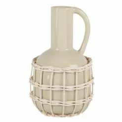 Maisons Du Monde Vases Vase En Grès Gris Anthracite Et Panier En Osier H25