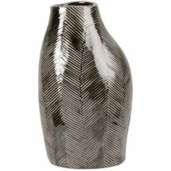 Maisons Du Monde Vases Vase En Grès Vert Motif Chevrons Marron H18