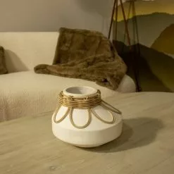 Now’s Home Vases Vase En Résine Et Rotin Blanc H16cm -Vases Soldes vase en resine et rotin blanc h16cm 2