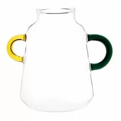 Maisons Du Monde Vases Vase En Verre Transparent Et Poignées Jaunes Et Vertes H13 - Lot De 2