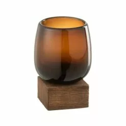 LANADECO Vases Vase Haut Sur Pied En Bois Et Verre Marron H14cm