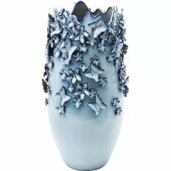 Kare Design Vases Vase Papillons Et Fleurs En Grès Bleu H50