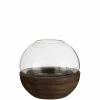 LANADECO Vases Vase Rond Bois/verre Marron Foncé H22,5cm -Vases Soldes vase rond bois verre marron fonce h22 5cm
