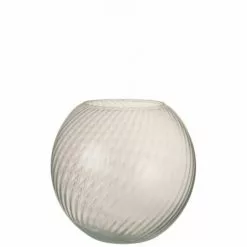 LANADECO Vases Vase Rond Cannelé Verre Blanc H25cm