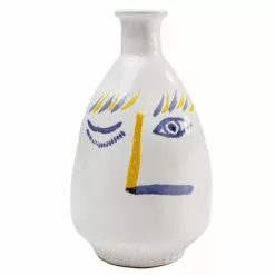 Kare Design Vases Vase Visage En Grès Blanc, Bleu Et Jaune H23